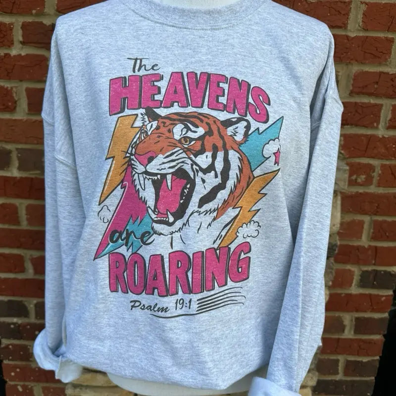 Women's Christian Crewneck Sweatshirt - The Heavens are Roaring Graphic Shirt, Crisp Sublimated Print Stays Smooth, Jerzees Unisex Sweatshirts for Women - View 3