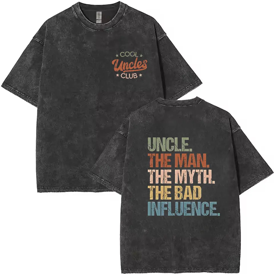 Cool Uncles Club The Man Myth Bad Influence Double Sides Shirt, Funny Uncle Gifts, Best Uncle Ever Shirt, Cool Uncle T-shirt,Gift for Uncle Cotton Tee Streetwear Sweatshirt - View 4