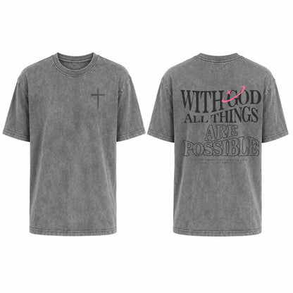 Men's T-shirt 'With God All Things Are Possible' Matthew 26:41 Loose Fit Black with White Lettering Casual Attire High-Quality Fabric for Summer,excellent gifts for Christmas and new year - View 9