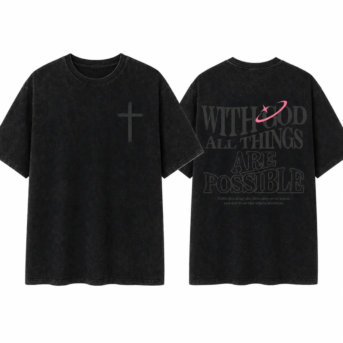 Men's T-shirt 'With God All Things Are Possible' Matthew 26:41 Loose Fit Black with White Lettering Casual Attire High-Quality Fabric for Summer,excellent gifts for Christmas and new year - View 7