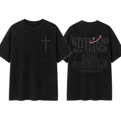 Men's T-shirt 'With God All Things Are Possible' Matthew 26:41 Loose Fit Black with White Lettering Casual Attire High-Quality Fabric for Summer,excellent gifts for Christmas and new year - View 7
