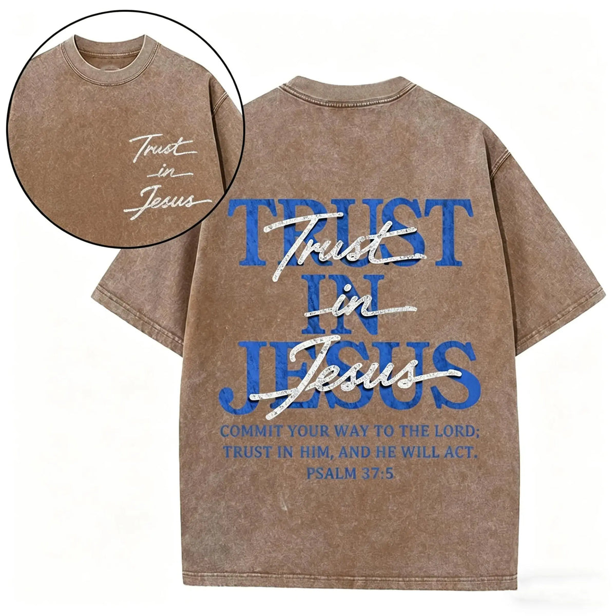 Christian Washed Oversized Tee, "Trust in Jesus" Psalm 37:5 Bible Verse Design, Faith-Based Gift for Men & Women - View 9