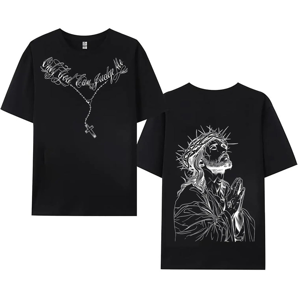 Men's Vintage Washed Oversized Round Neck Cotton T-Shirt - Bold Jesus Graphic, Distressed Christian Clothing, Basic Faith-Based Fashion, Casual Short-Sleeve Holiday Summer Top - View 9