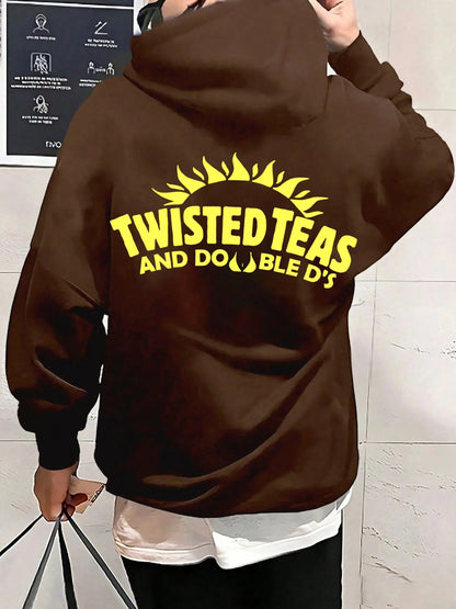 Unisex Letter Print Drop Shoulder Longsleeves Drawstring Hoodie Pullover, Loose Casual Punk Long Sleeve Hooded Sweatshirt for Fall & Winter, Men's Clothes for Daily Wear, Mens Clothing, Vintage Clothing, Graphic Sweatshirt, Printed Hoodies - View 7