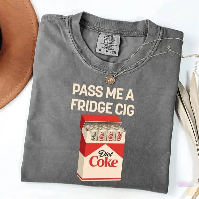 Pass Me A Fridge Cig Comfort Colors T-Shirt for Diet Coke lovers, a retro soda humor tee with quirky caffeine addict vibes, Comfort Colors style, fun casual wear daily. - View 10