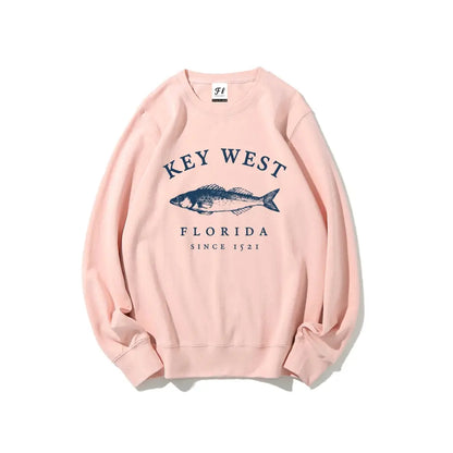 Key West Florida Fish Graphic Crewneck Sweatshirt Vintage Coastal Retro Pullover Top for Women Unisex Oversized Loose Fit Cotton Blend Long Sleeve Travel Beach Souvenir Apparel Casual Breathable sweatshirts for women - View 4