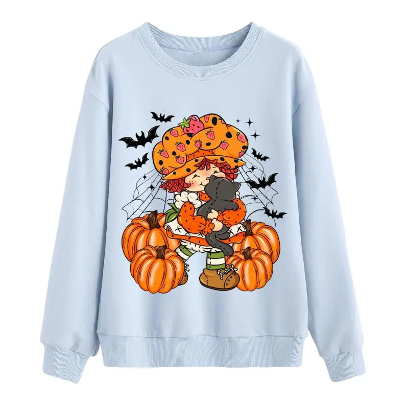 Strawberry Shortcake Halloween Sweatshirt, Cute Pumpkin & Cat Fall Shirt, Vintage Bats Spooky Vibes Crewneck, Retro Cozy Autumn Gift - View 5