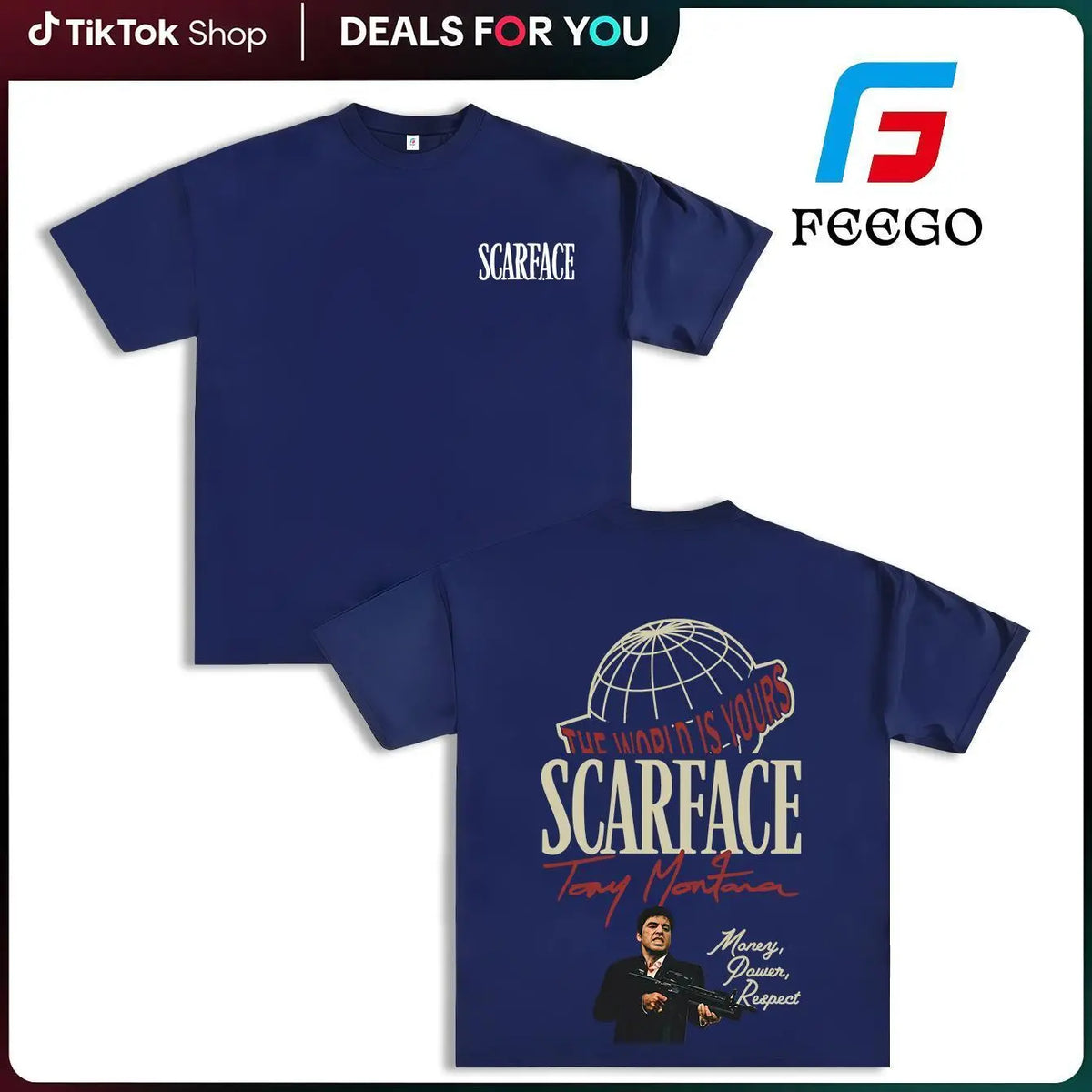 FEEGO Scarface Men's 2-Sided Graphic Tee - 100% Pure Cotton Shortsleeve Round Neck Top, The World is Yours Tony Montana Design, Men's Clothing for Movie Fans, Good Graphic Tees Streetwear Casual Gift for Him Menswear Tshirt - View 13