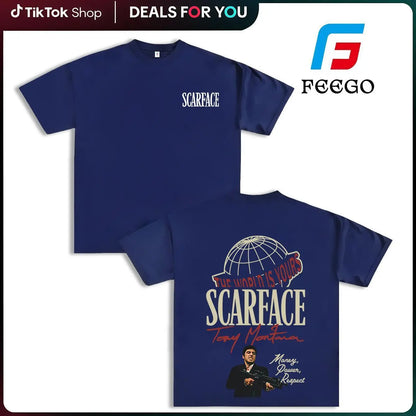 FEEGO Scarface Men's 2-Sided Graphic Tee - 100% Pure Cotton Shortsleeve Round Neck Top, The World is Yours Tony Montana Design, Men's Clothing for Movie Fans, Good Graphic Tees Streetwear Casual Gift for Him Menswear Tshirt - View 13