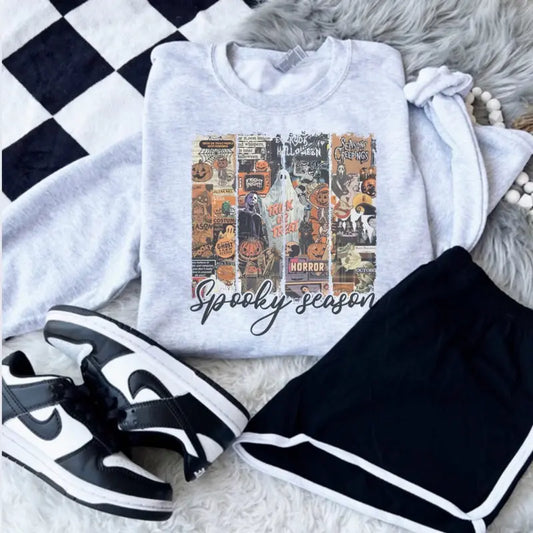 Spooky Season Collage Sweatshirt - Ash Grey - Spooky Sweatshirt - View 5