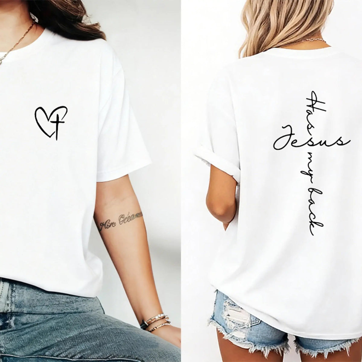 Jesus Has My Back Print T Shirt Birthday Casual Christian Shirt, Christian Merch Jesus Shirt Faith Shirt Christian Gift Teen Christian Apparel,back to school,back to school shopping - View 2