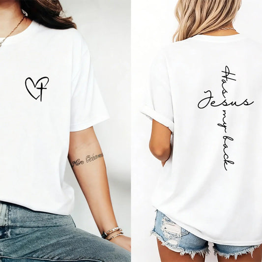 Jesus Has My Back Print T Shirt Birthday Casual Christian Shirt, Christian Merch Jesus Shirt Faith Shirt Christian Gift Teen Christian Apparel,back to school,back to school shopping - View 2