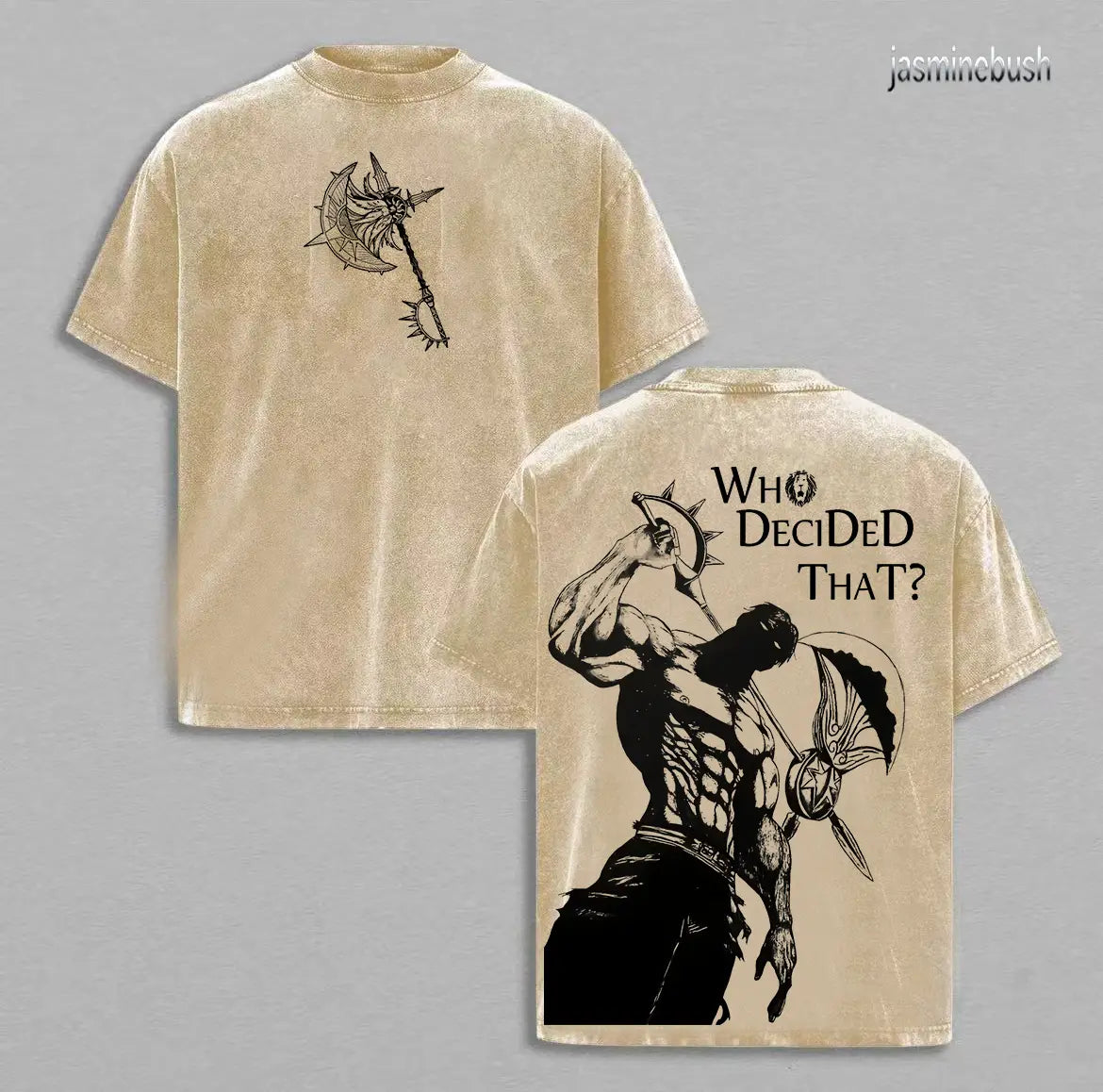Men's Oversized Round Neck Short-Sleeve T-Shirt - 7 Deadly Sins Escanor Pride Sin "Who Decided That" Retro Graphic, Soft Pre-Washed Heavy Cotton Fabric Unisex Anime Merchandise Streetwear Gift For Fans, Unisex Fit Ease - View 4