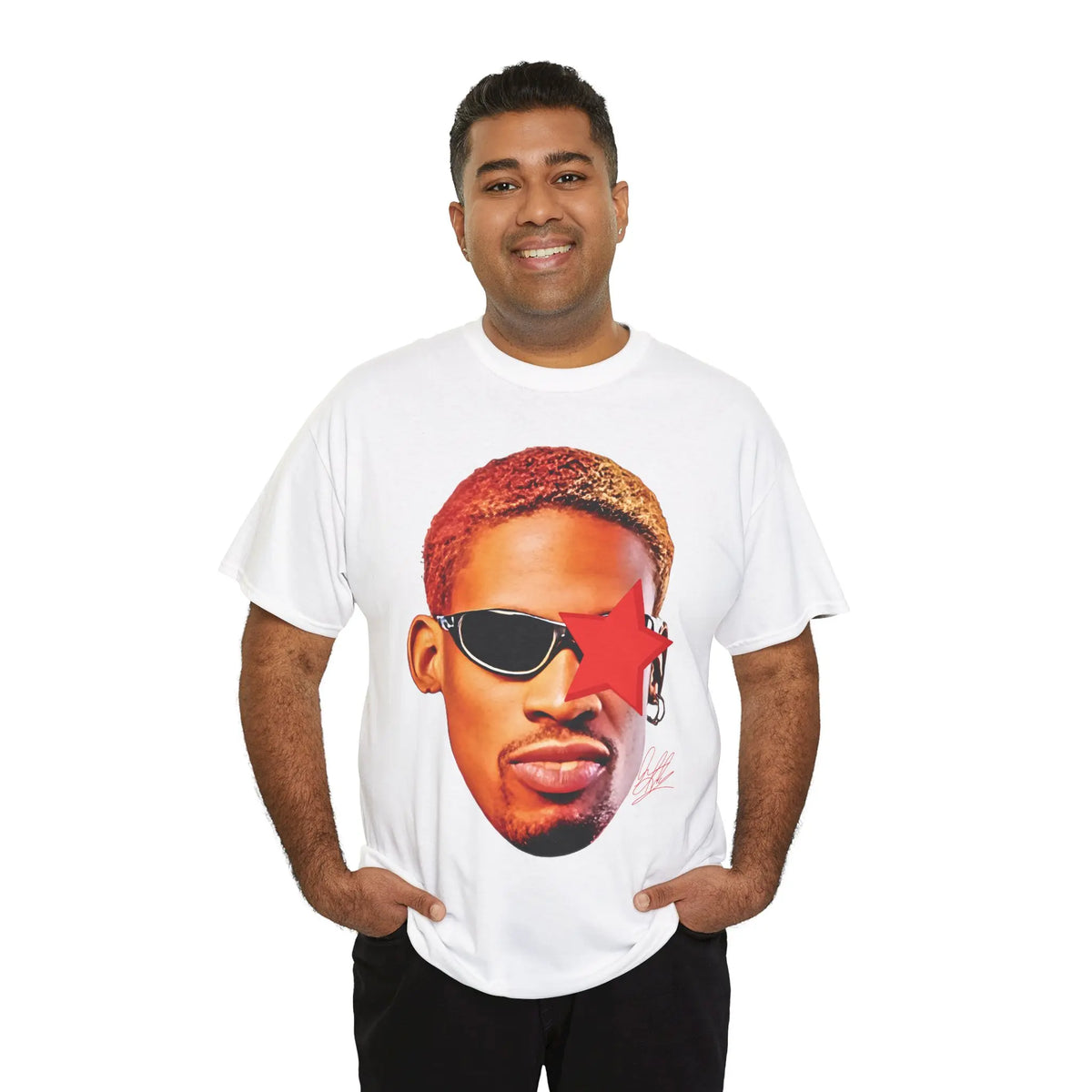 Rodman-Inspired Vintage Graphic T-Shirt - Heavy Cotton Short-Sleeve Round Neck, 90s Basketball Streetwear, Hiphop Retro Sports Fan Top for Jordan/Iverson Fans, Comfy Casual Menswear Good Graphic Tees - View 9