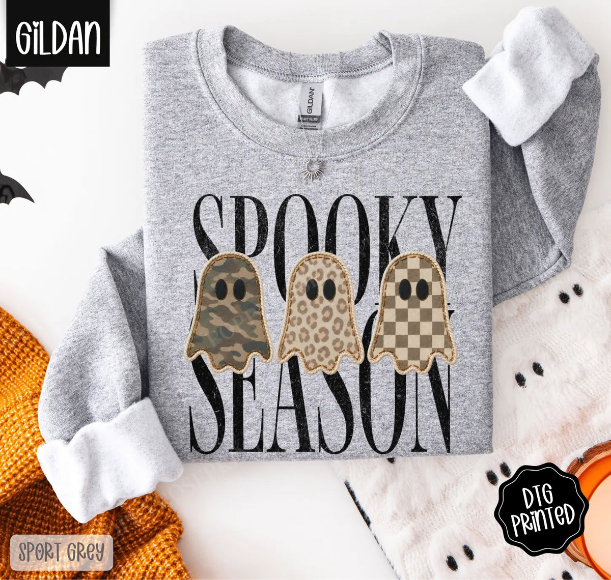 Spooky Season Gildan Sweatshirt, Trendy Women's Halloween Crewneck - View 7