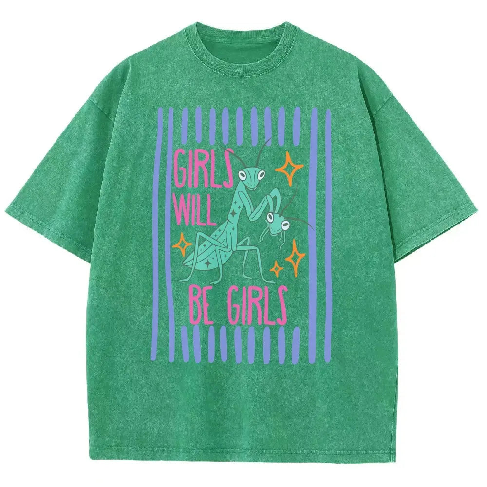 Men's Cotton Casual Unisex Menswear Top - Fitted Round Neck Washed Funny T-Shirt, Girls Will Be Girls Mantis Cartoon Print, Feminist Bug Design, Gift for Insect Lovers - View 8
