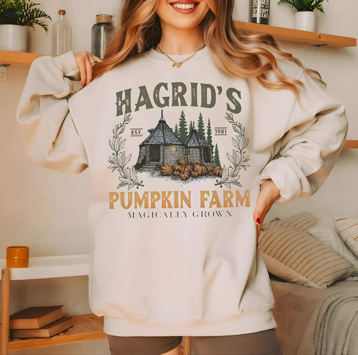 Hagrid's Pumpkin Patch Shirt - Sweatshirt - Hoodie, Vintage Fall Shirt, Retro Halloween T-Shirt, Pumpkin Patch Sweatshirt, Wizard Halloween Shirt, Spooky Season T-Shirt, HP Fan Gift, Full Color, Unisex Shirt, Casual, Classic Fashion, Full Sizes, Tee Print - View 1