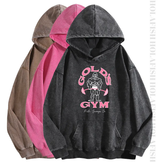 Holafish GYM Print Acid Wash Hoodie 2 Patterns To Choose Minimalist Hoodie Essential For Fitness Enthusiasts Vintage 2026 Unisex Sweatshirt Oversized Loose Fit Winter Warm Streetwear Casual Tunic graphic - View 1