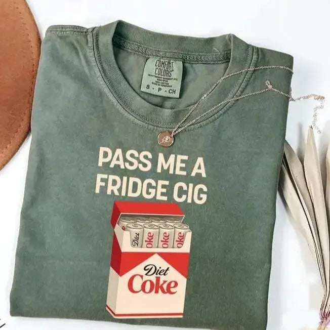 Pass Me A Fridge Cig Comfort Colors T-Shirt for Diet Coke lovers, a retro soda humor tee with quirky caffeine addict vibes, Comfort Colors style, fun casual wear daily. - View 12