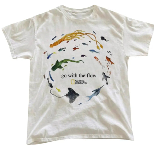 Marine Animals 'Go With The Flow' T-Shirt, Ocean Shirt, Animal Tee, Gifts Shirt, Unisex Vintage Graphic Tees Gothic Grunge Y2k Emo Scene Amity Affliction Style Clothes Men Women Streetwear - View 1