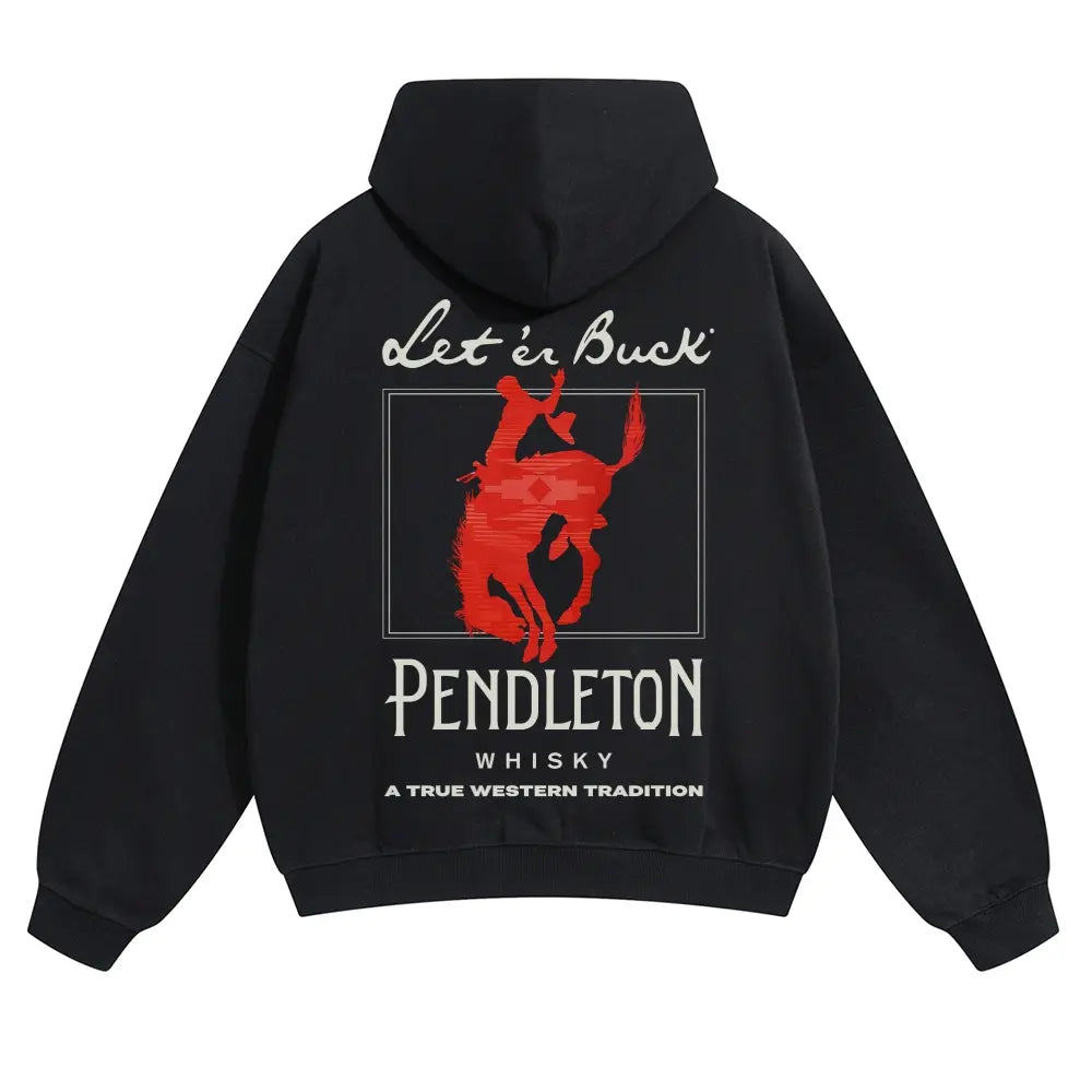 Unisex Western Graphic Pullover Hoodie, Men's Long Sleeve Let 'Er Buck Rodeo Sweatshirt, Soft Cotton-Blend Oversized Streetwear - View 2