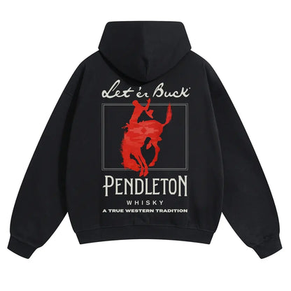 Unisex Western Graphic Pullover Hoodie, Men's Long Sleeve Let 'Er Buck Rodeo Sweatshirt, Soft Cotton-Blend Oversized Streetwear - View 2
