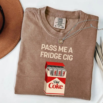 Pass Me A Fridge Cig Comfort Colors T-Shirt for Diet Coke lovers, a retro soda humor tee with quirky caffeine addict vibes, Comfort Colors style, fun casual wear daily. - View 14