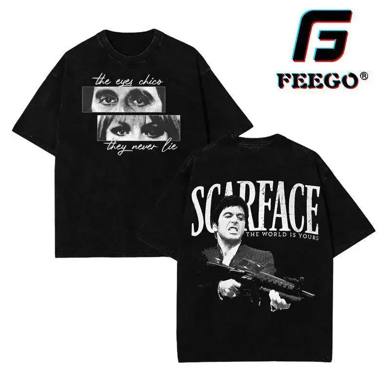 Scarface Graphic Tee For Men Stylish Black Short Sleeve Crew Neck Summer T-Shirt Vintage Gangster Style Graphic Tee For Men Stylish Black Short Sleeve Crew Neck Summer T-Shirt 100% Cotton Movie Inspired Streetwear Top Casual Graphic Top Crewneck - View 1