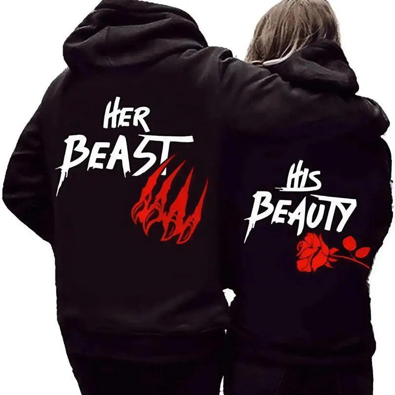 Her Beast His Beauty Couple Hoodie Matching Outfits For Couples Valentine Day Gifts Anniversary Shirts Trending Couple Medium Casual Clothes streetwear - View 2
