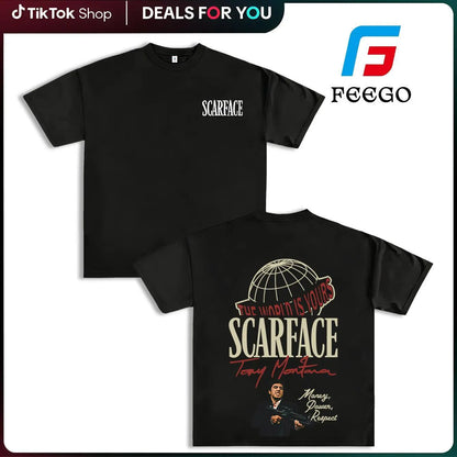 FEEGO Scarface Men's 2-Sided Graphic Tee - 100% Pure Cotton Shortsleeve Round Neck Top, The World is Yours Tony Montana Design, Men's Clothing for Movie Fans, Good Graphic Tees Streetwear Casual Gift for Him Menswear Tshirt - View 10