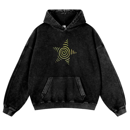 Men's Vintage Washed Oversized Long Sleeve Hoodie - Thick Cotton Blend Psychedelic Beetle Graphic Pullover, Plus Size Vintage Casual Streetwear Clothing for Jeans Pairing - View 2