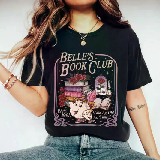 Belle's Book Club T-Shirt, Tale As Old As Time Belle’s Book Cafe Tee, Belle Princess Book Tee, Book Lover Gift - View 1