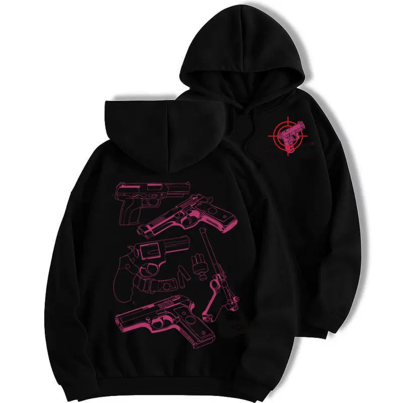 Relaxed Fit Gothic Hoodie with "In Glock We Trust" Witch Graphic, Unisex Fleece Pullover for Couples, Casual Halloween Streetwear, Cotton, M, Party, Tops, Sweatshirts, Menswear, Long Sleeve, New Year, Aesthetics, Thanksgiving - View 1