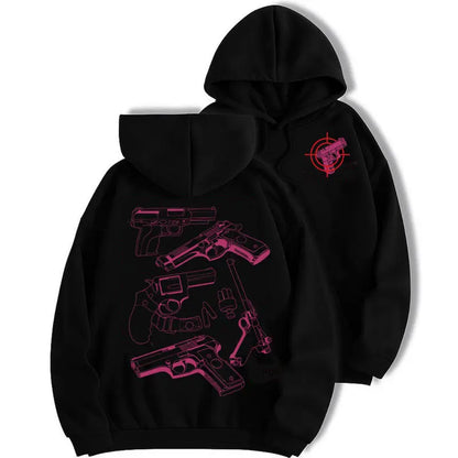Relaxed Fit Gothic Hoodie with "In Glock We Trust" Witch Graphic, Unisex Fleece Pullover for Couples, Casual Halloween Streetwear, Cotton, M, Party, Tops, Sweatshirts, Menswear, Long Sleeve, New Year, Aesthetics, Thanksgiving - View 1