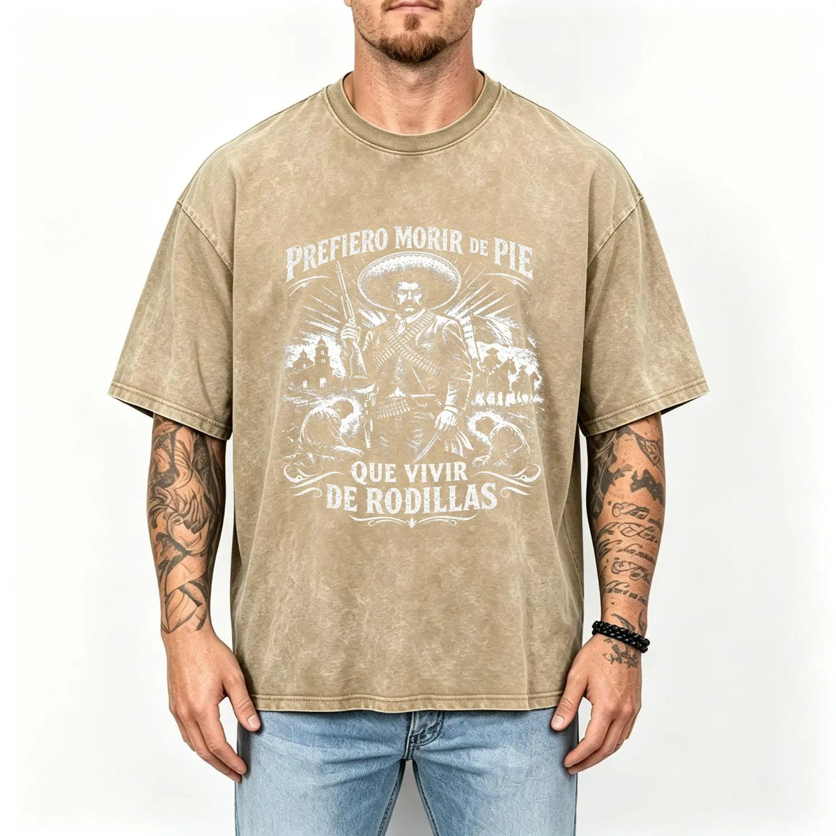 Men's 100% Pure Cotton Oversized Short-Sleeve Crew Neck T-Shirt - Historical Icon Emiliano Zapata Print Casual Graphic Top, Mexican Revolution Heat Transfer Menswear, Vintage Letter Gift for Friends - View 12