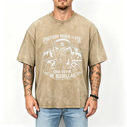 Men's 100% Pure Cotton Oversized Short-Sleeve Crew Neck T-Shirt - Historical Icon Emiliano Zapata Print Casual Graphic Top, Mexican Revolution Heat Transfer Menswear, Vintage Letter Gift for Friends - View 12