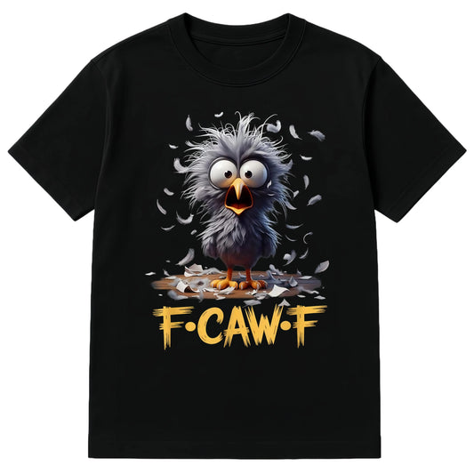 Women's Pure Cotton Graphic T-Shirt, Streetwear Top with Funny Comic Art Print, Comfortable Loose Fit Short Sleeve Tee for Everyday Wear, Piece, Fabric, Cartoon Humor, F-Caw-F, Shortsleeve, Casual, Clothes, Round Neck - View 1