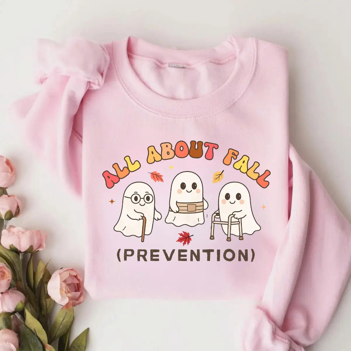 All About Fall Prevention Ghost Sweatshirt or T-Shirt, Cute Halloween Nursing Sweater, Funny Ghost Fall Safety Shirt, Autumn Occupational Therapy Gift - View 2