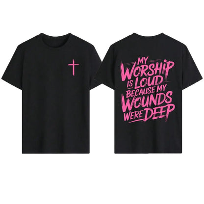 My Worship Is Loud Because My Wounds Were Deep Unisex Washed Christian Shirt, Christian Scripture T-Shirt, Vintage Retro Washed Shirt Double Sided Printed - View 15