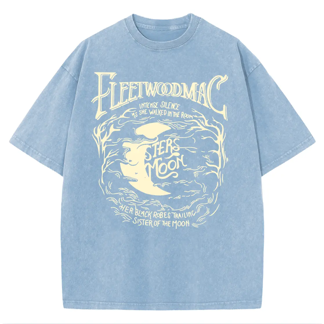 [S-5XL!]Holafish Acid Wash Vintage Moon Pattern T-Shirt Update DTG Pure Cotton Streetwear Graphic Vintage Tees Menswear Womenswear Crewneck Tshirt Summerwear - View 3