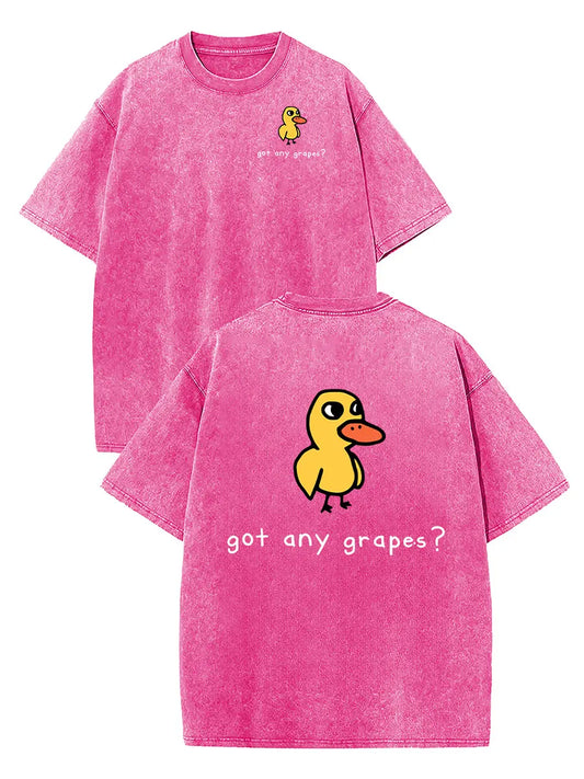 Holafish Women's Retro Vintage Short-Sleeve Cotton T-Shirt - Round Neck, Breathable Heavy Washed Eat Grapes Duck Graphic, Unisex Casual Loose-Fit Streetwear TopBack To School - View 3