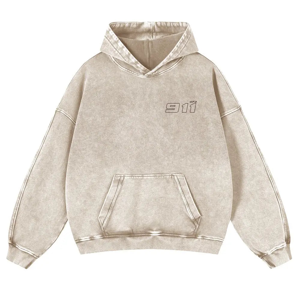 Men's 380g Thick Cotton Hoodie - 911 GT3 Graphic, Vintage Washed, Retro Fade Craft, Long-Sleeves, Unisex Pullover Tops, Soft Fabric, Street Wear Menswear Sweatshirts, Casual Warm - View 12