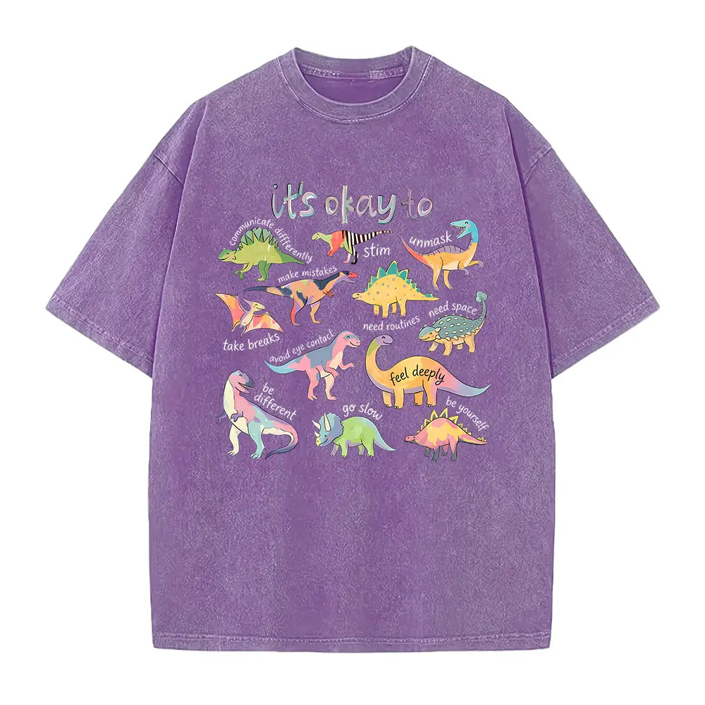 Women's Fitted Short-Sleeve Autism Awareness T-Shirt - Smooth, Seamless Fabric, Vibrant Graphics, "It’s Ok To Be Different" Dinosaur Design, Neurodiversity Gift for SPED Teachers - View 17