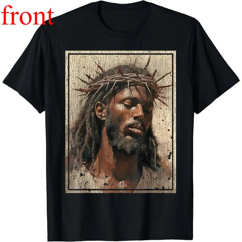 Black Jesus Shirt Face Of Jesus Cross With Crown Of Thorns T-Shirt Streetwear Classic - View 8