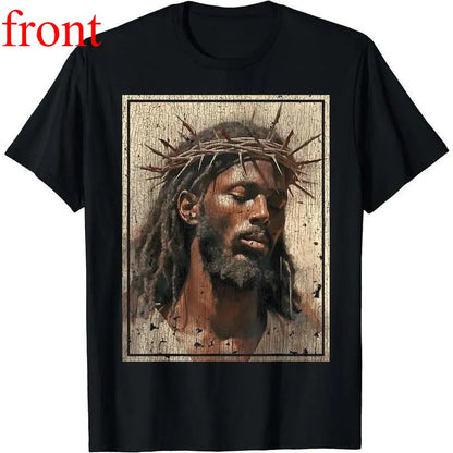 Black Jesus Shirt Face Of Jesus Cross With Crown Of Thorns T-Shirt Streetwear Classic - View 8