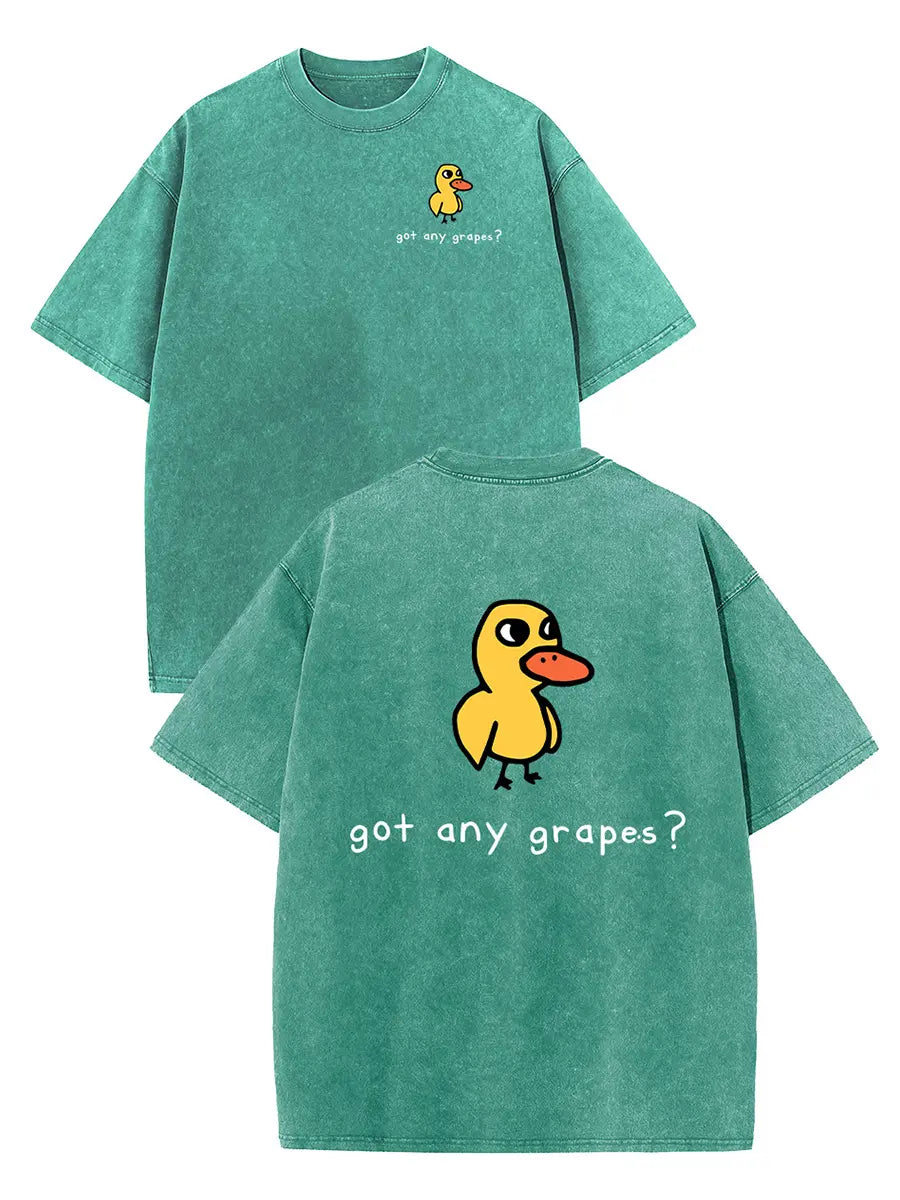 Holafish Women's Retro Vintage Short-Sleeve Cotton T-Shirt - Round Neck, Breathable Heavy Washed Eat Grapes Duck Graphic, Unisex Casual Loose-Fit Streetwear TopBack To School - View 4