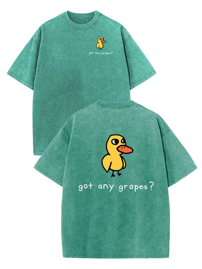 Holafish Women's Retro Vintage Short-Sleeve Cotton T-Shirt - Round Neck, Breathable Heavy Washed Eat Grapes Duck Graphic, Unisex Casual Loose-Fit Streetwear TopBack To School - View 4