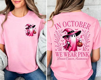 In October We Wear Pink Ghost Shirt, Halloween in October We Wear Pink, Breast Cancer Awareness Shirt, Pink Ribbon Shirt, Wear Pink Pumpkin PGS0018 - View 9