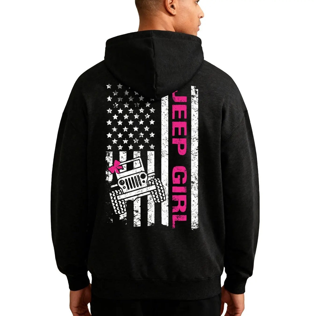 Women's Jeep Graphic Hoodie - Cute Off-Road American Flag Design, Fleece-Cotton Polyester Yarn Fabric, Ribbed Casual Street Style Pullover, Everyday Matching Unisex Trendy Top for Back to School Shopping - View 10