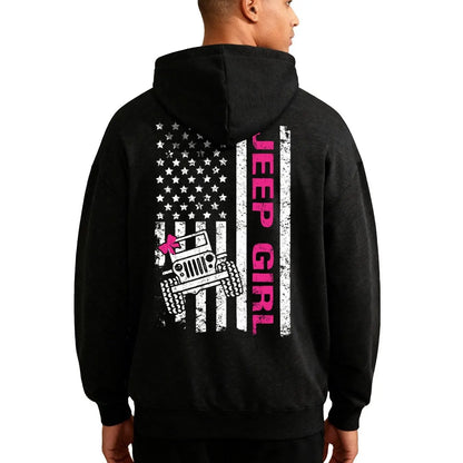 Women's Jeep Graphic Hoodie - Cute Off-Road American Flag Design, Fleece-Cotton Polyester Yarn Fabric, Ribbed Casual Street Style Pullover, Everyday Matching Unisex Trendy Top for Back to School Shopping - View 10